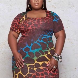 Brown multi-colored Plus size dress